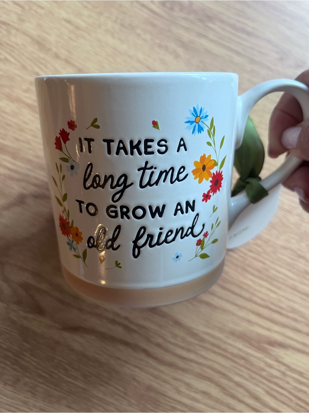 White Floral Ceramic Mug with Friendship Sentiment